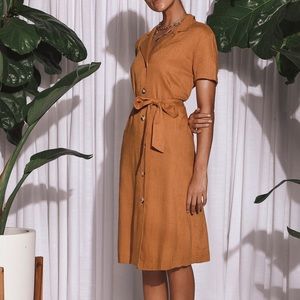 LUSH rust orange button-front midi shirt dress